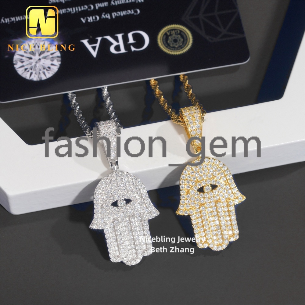 Cheap Price Hip Hop Fashion Charm 925 Silver Vvs Moissanite Diamond Pendant Iced Out Jewelry Men Women Hamsa Hand Pendant