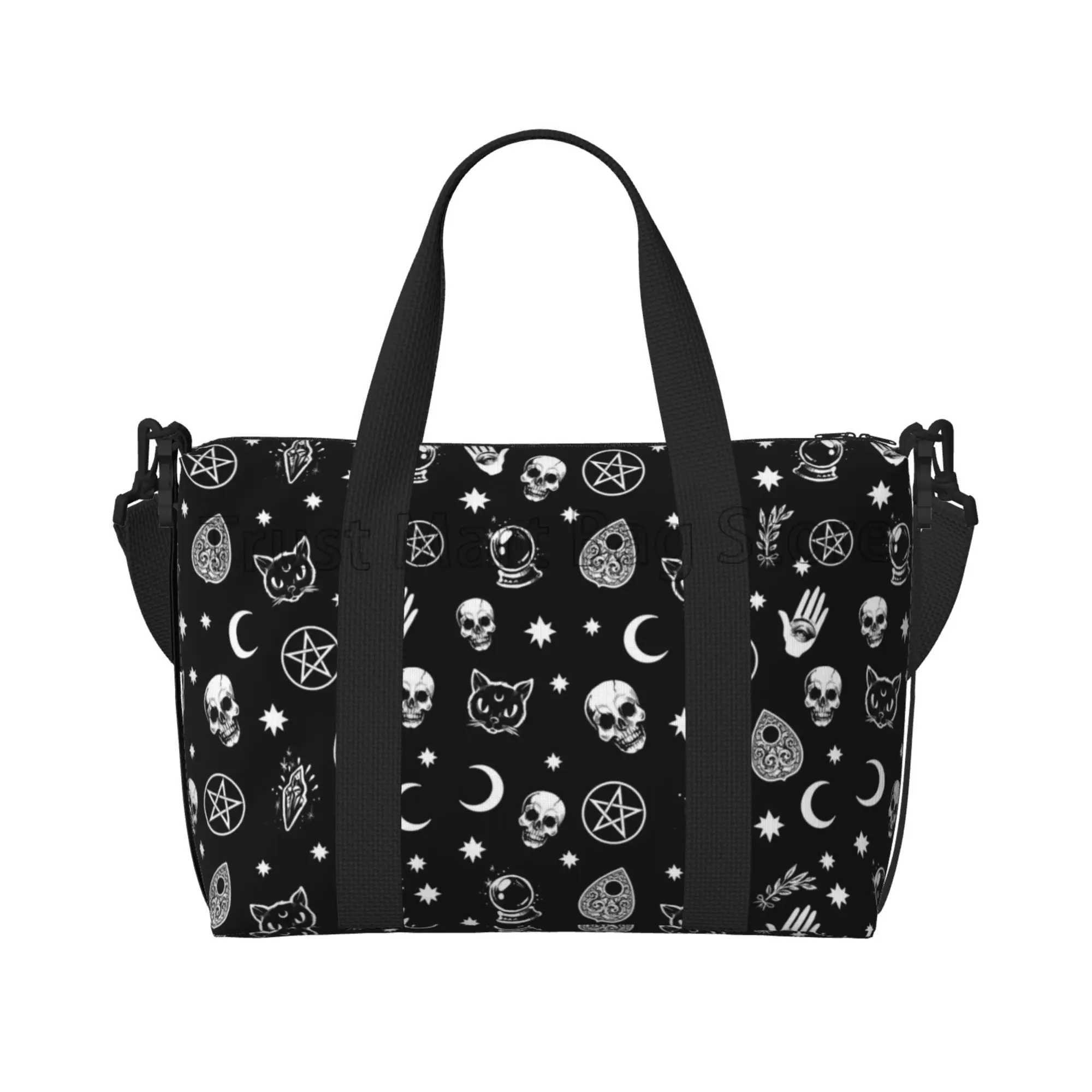 Black Witch Skull Moon Divination Hand Travel Bag Multipurpose Weekender Bags Unisex Casual Waterproof Sports Yoga Luggage Bag W250618