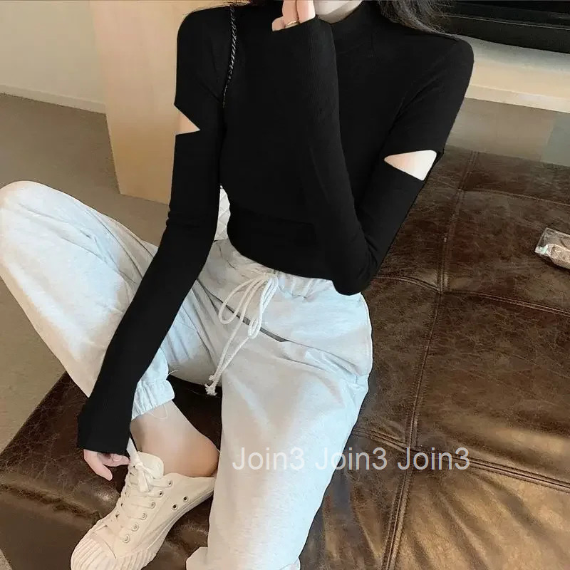 Crop Plain Top Female Cotton Clothing Harajuku Fashion Y2k Korea Korean Style Cheap Sales Clearance Womens Long Sleeve T-shirt