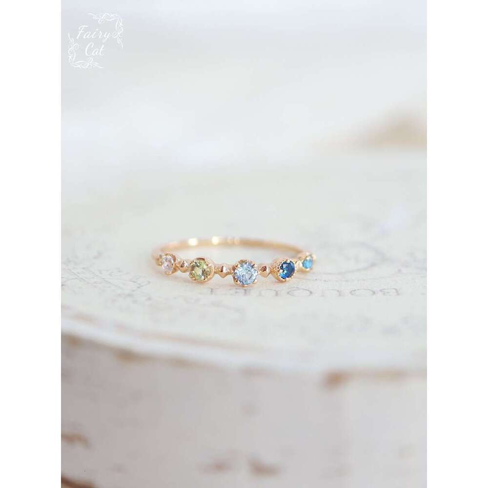 Colorful Zircon for Women, Five Beans Gold-Plated Light Luxury Versatile Adjustable Ring
