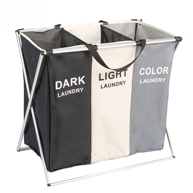 Foldable dirty clothes basket storage box X-shaped printing foldable three-grid household laundry basket classification storage basket laundry basket 