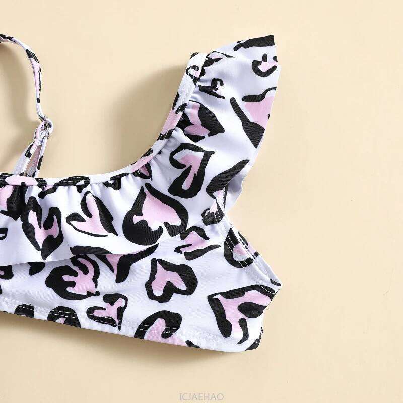 2025 Kids Girls New Heart Print Swimsuit Two Piece Set Hot Spring Beach Swimwear Casual Simple Wear Matching Vacation Clothes