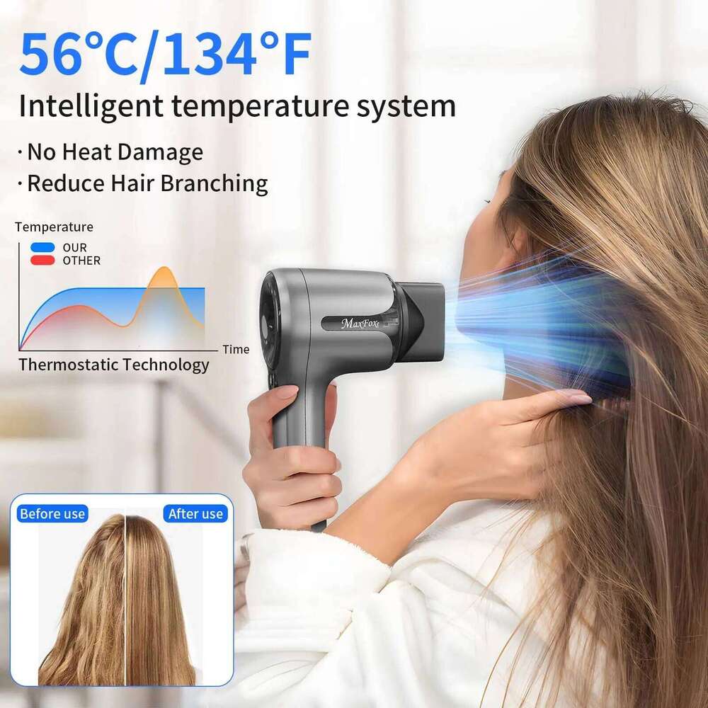 Strong Power Professional Ionic Blow Dryer with High Speed Low Noise Intelligent Leafless Portable Hair Blower