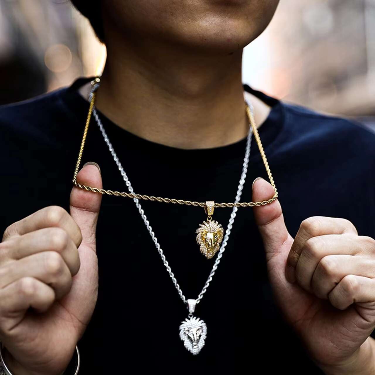 Exclusive 14k Gold 925 Silver Lion Head Moissanite Pendant Necklace Luxury Custom Animal Charms for Men
