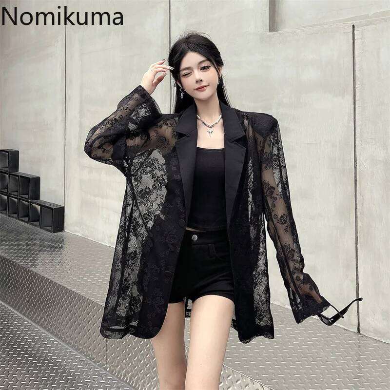 Women Clothing Summer Thin Jackets 2025 Ropa Mujer Patchwork Lace Temperament Coat Sexy Y2k Tops See Through Oversized Outwear