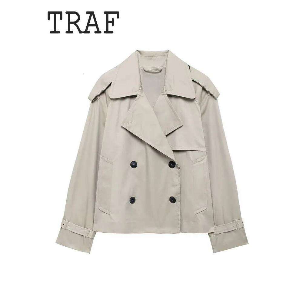 TRAF Casual Style Short Top For Woman Double Breasted Design Long Sleeved Women Jacket Two Colors New Daily Outerwears