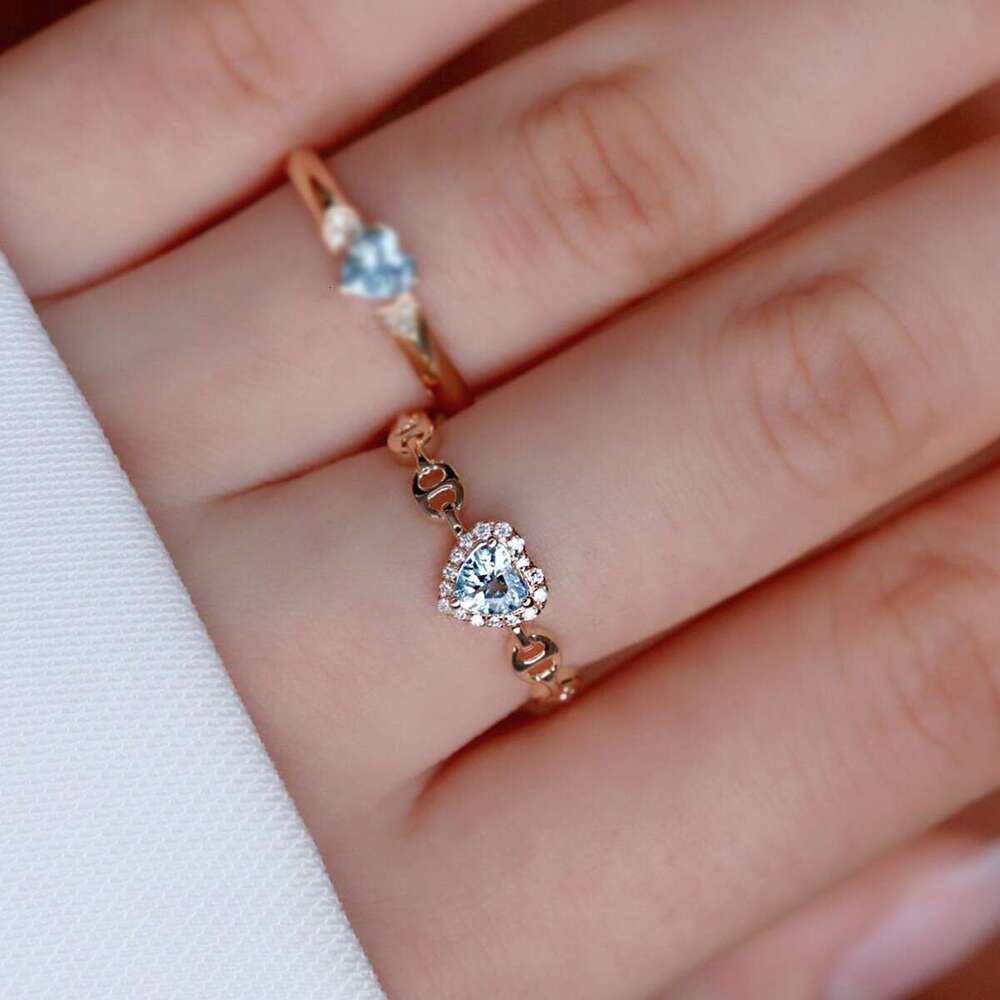 Heart-Shaped High Imitation Aquamarine Pig Nose Personality Exquisite Fashionable Temperament Versatile Light Luxury Ring