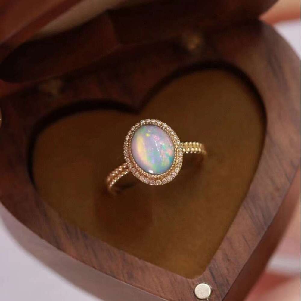 Natural Opal Strong Fire High-end Sense Niche Design Candy Color Light Luxury Exquisite Ring Ins Style Jewelry