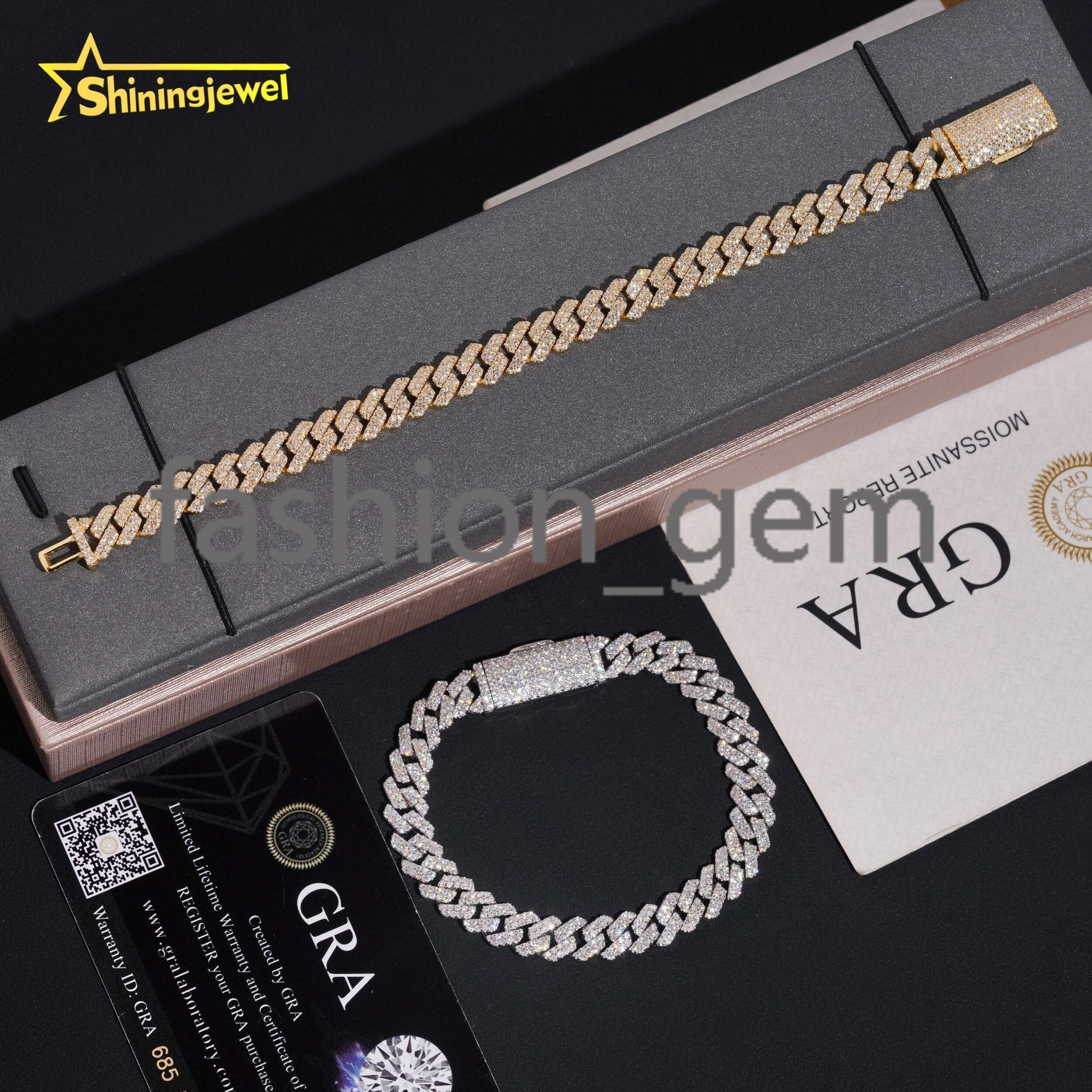 Iced Out Jewelry Pass Diamond Tester 8mm High Quality Hip Hop Moissanite 925 Silver Cuban Link Bracelets