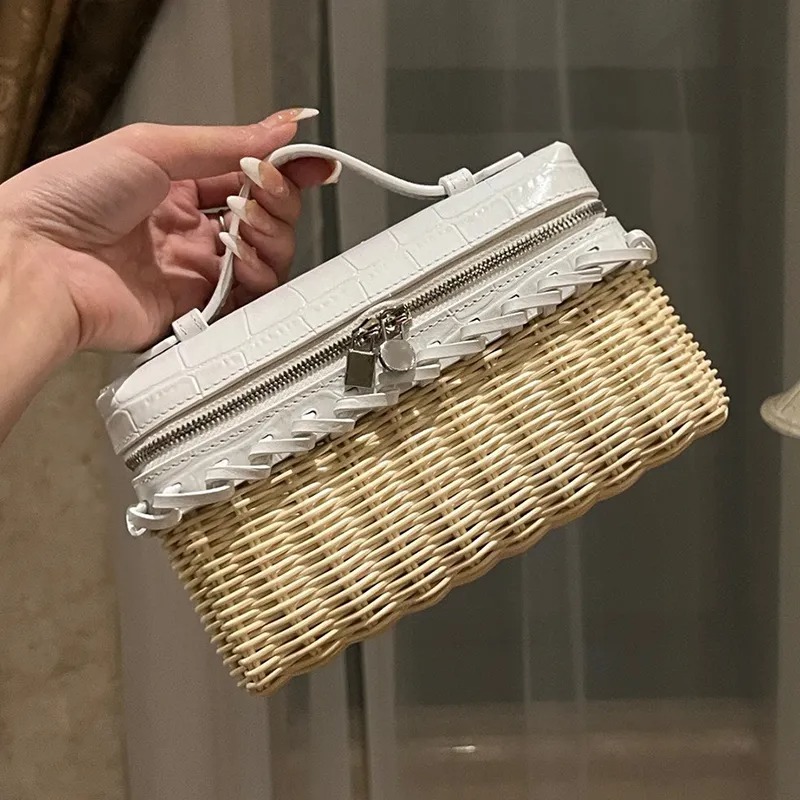 Designer Box Straw box bag Woven Shoulder Women Cowhide Leather Cowskin Handbag Female Crossbody Bag with box