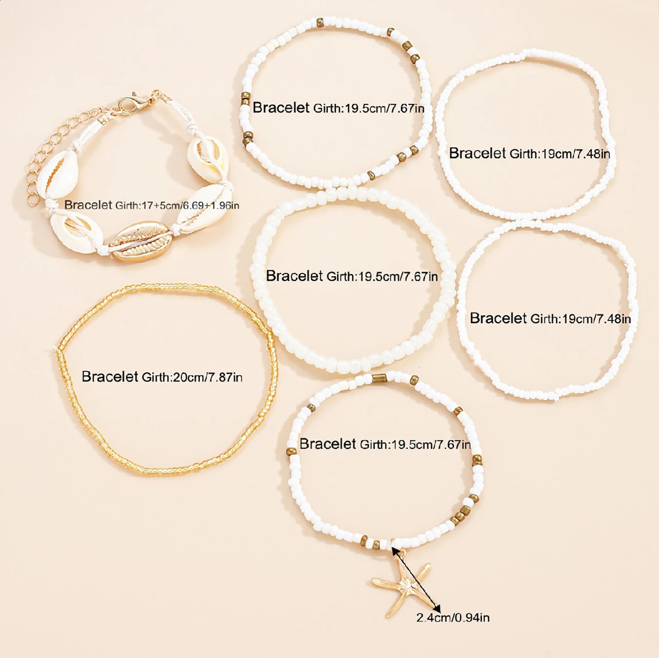 14 piece set of fashionable Bohemian acrylic starfish beaded rice bead womens bracelet for beach vacation 250613