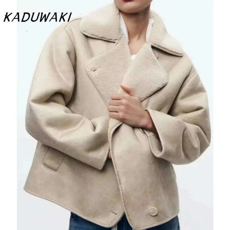 KADUWAKI American Retro Lapel Long-sleeved Jacket ZR Home Winter Street Style Loose Double-sided Padded Thickened Coat