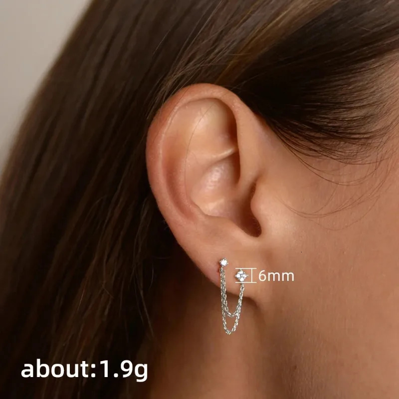 Trendy Gold Color Two Pierced Earrings Sparkling Zircon Chain Drop Stud Earring for Women Temperament Daily Accessories Gift 250617