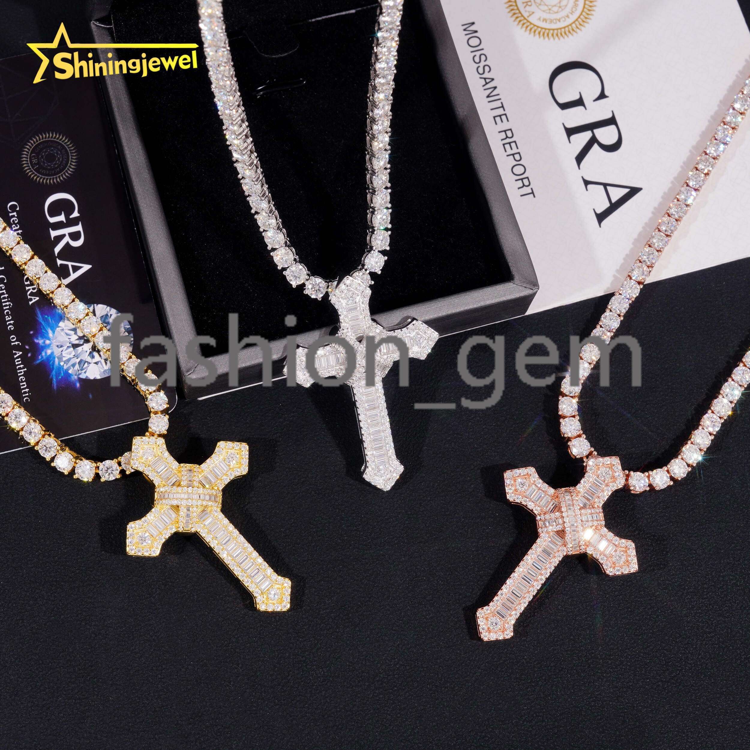 Wholesale Price Cross Iced Out Pendant Moissanite Gold Plated S925 Pass Diamond Test Moissanite Cross Charms Hip Hop Pendant