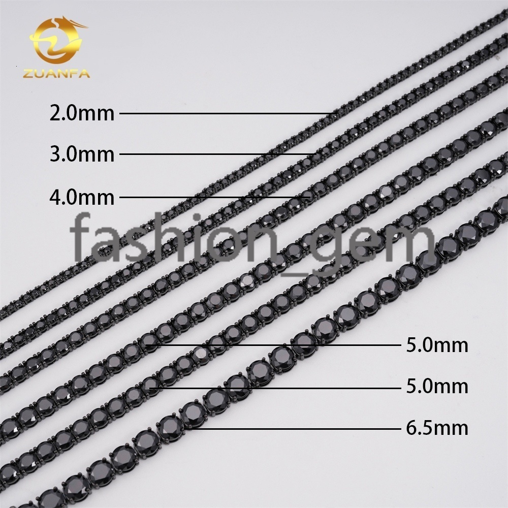 Wholesale Price Solid 925 Silver Hip Hop Jewelry Bracelet Necklace Iced Out 2 to 6.5mm Black VVS Moissanite Diamond Tennis Chain