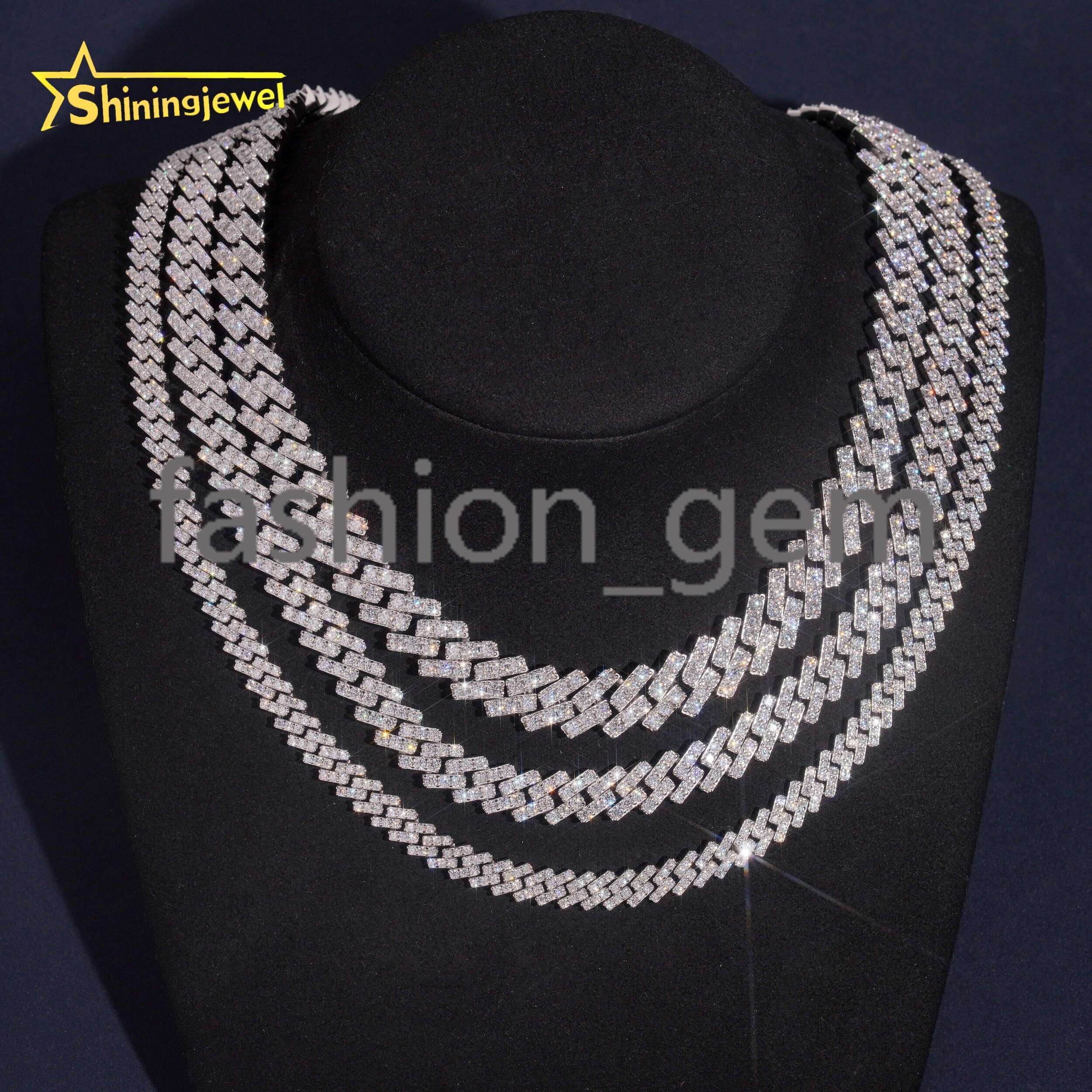 925 Sterling Silver Hip Hop 7mm 10mm 13mm Row Moissanite Cuban Necklace Men Women VVS Moissanite Chains Iced Out Link Chain