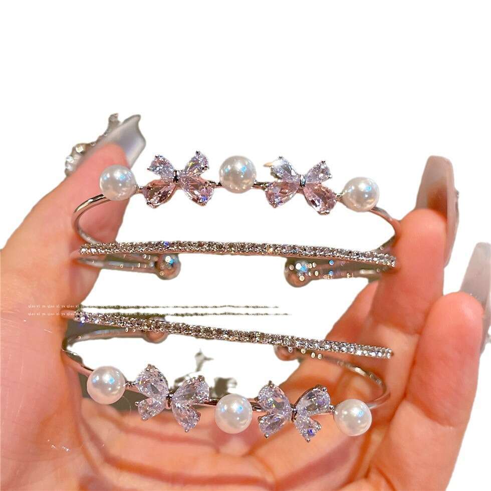 Sweet Double Layer Bowknot Bracelet 2024 Niche Design Sense Personality Natural Hand Ring Women's Jewelry