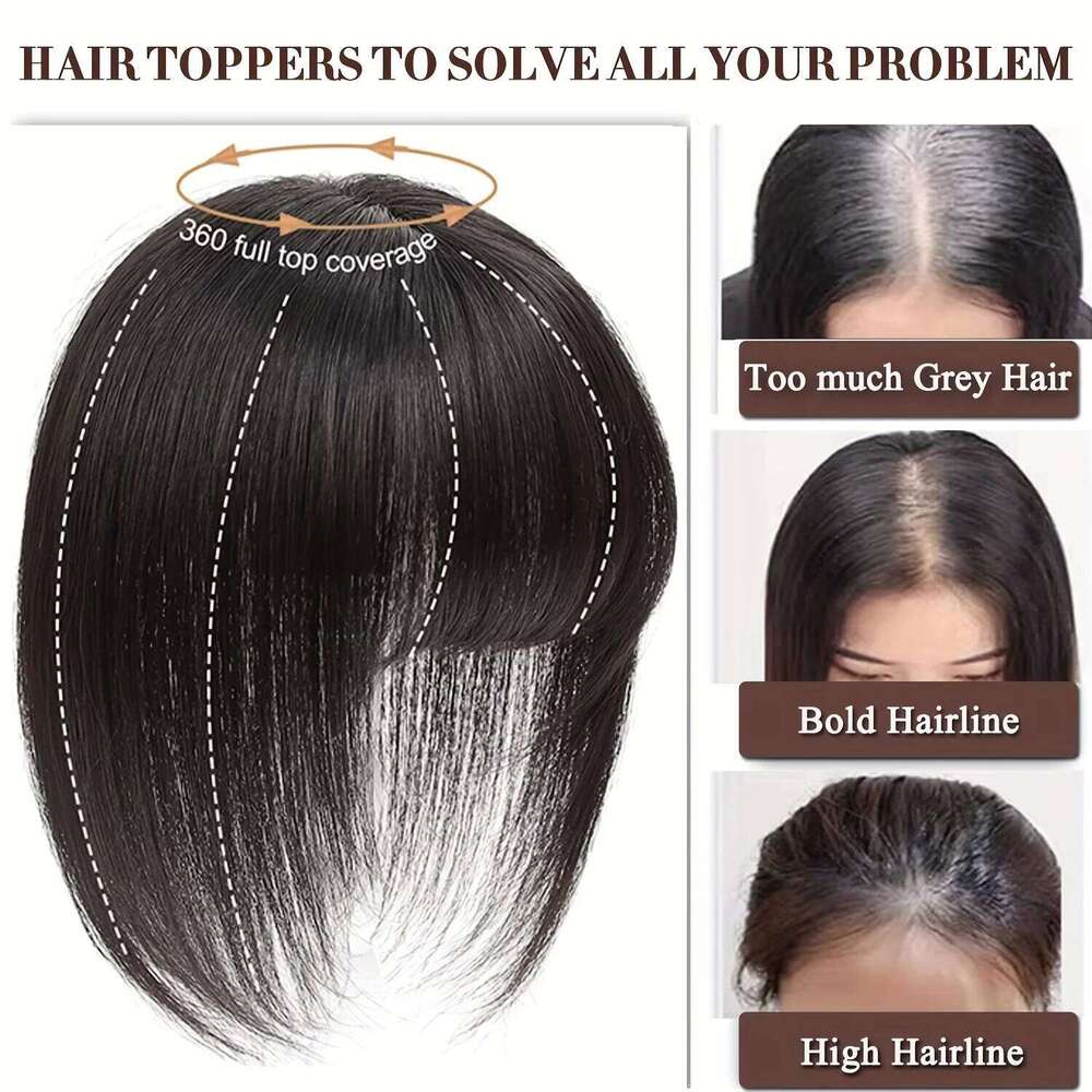 6x12cm Human Topper Silk Base Bangs Straight Cover Soft Breathable with Clips in for Hair Loss Women Small Size