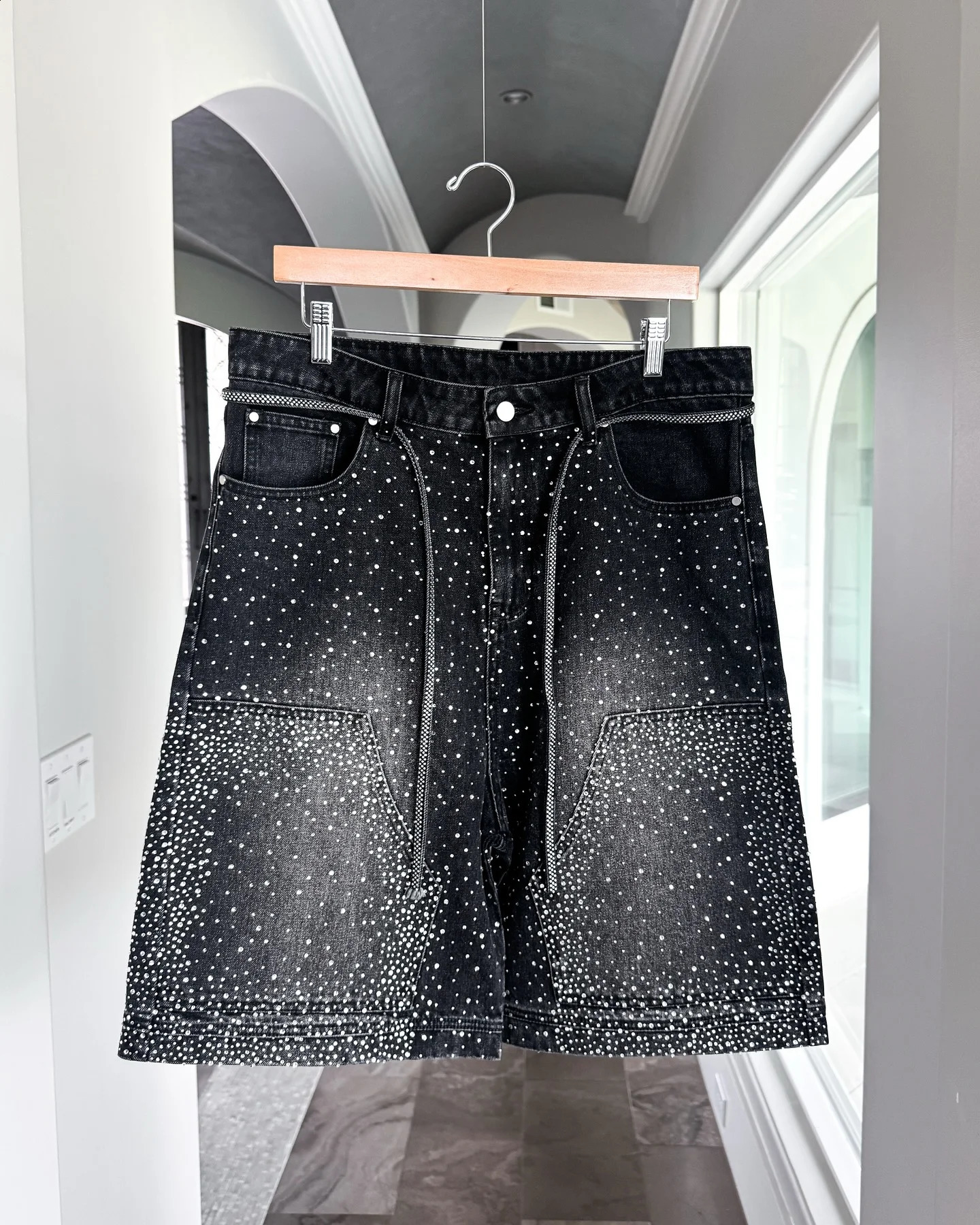 Summer Y2k Shorts Men Retro Hip Hop Rhinestone Pattern Casual Sweatpants Streetwear Harajuku Loose Gym Basketball Shorts 250617