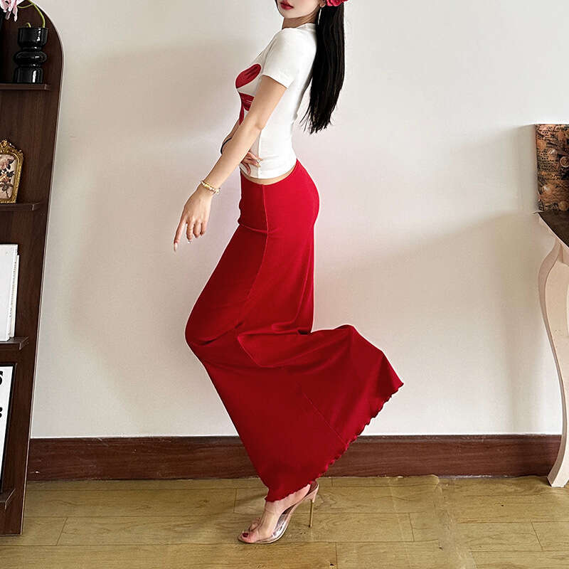 Spring New Women's Fashion Solid Color Slim Fit Round Neck Short Sleeve High Waist Skirt Set B5