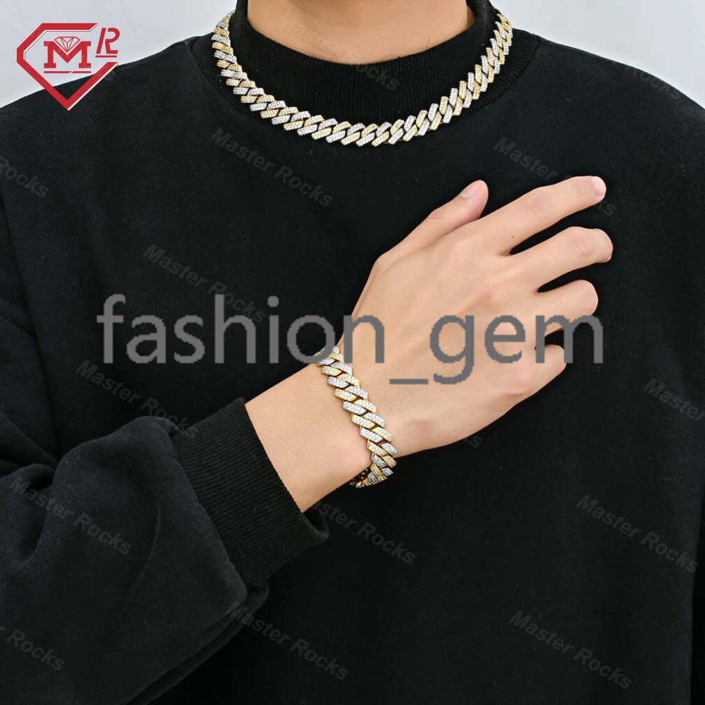 Wholesale Iced Out Cuban Link Chain 925 Sterling Silver Hiphop Two Tone VVS Moissanite Cuban Link Chain