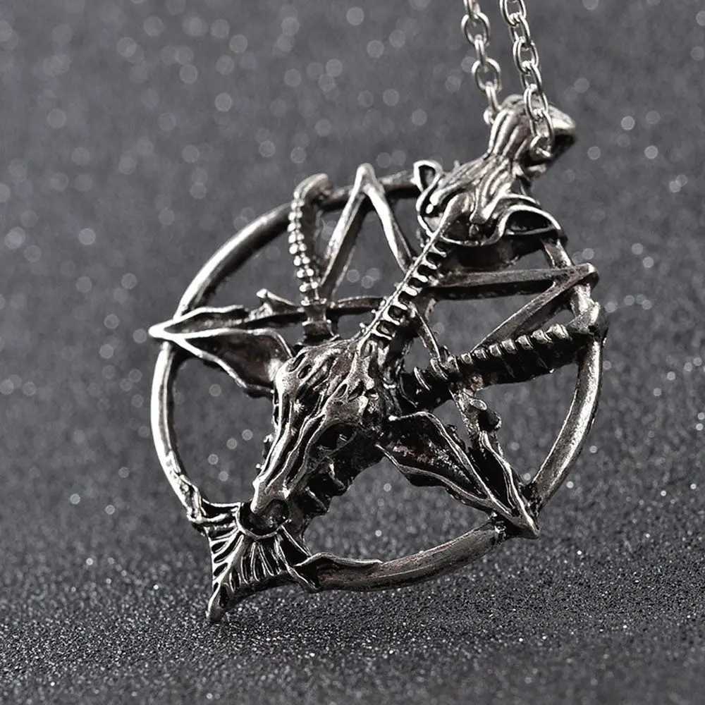 1 PC Fashion Necklace Pentagram Pan God Skull Goat Head Pendant Necklace Luck Satanism Occult Metal Vintage Star Necklace Unisex W250618