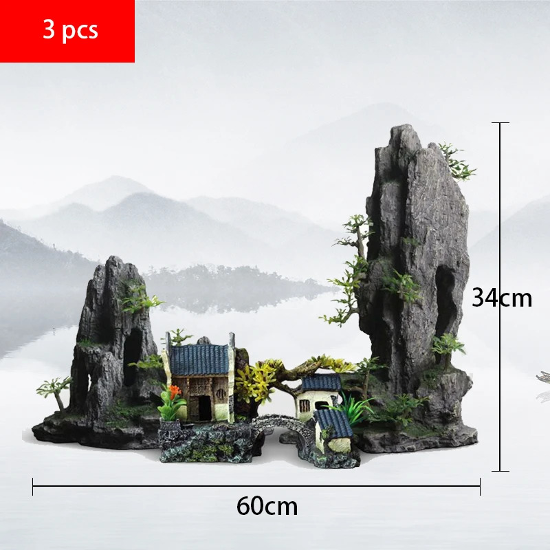 Large Aquarium Decorations Family Small Fish Tank Plant Decoration Simulation Rockery Ornaments Fish Farming Accessories 250613