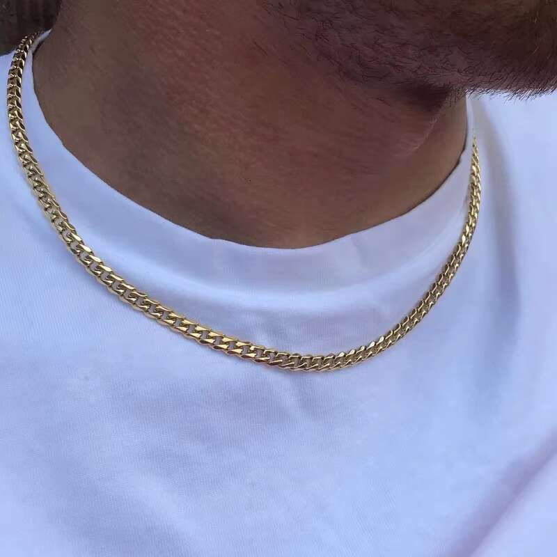 Wholesale Curb Cuban Link Chain Necklace Vintage Black Gold Tone Solid Metal Basic Punk Stainless Steel Necklace for Men Women