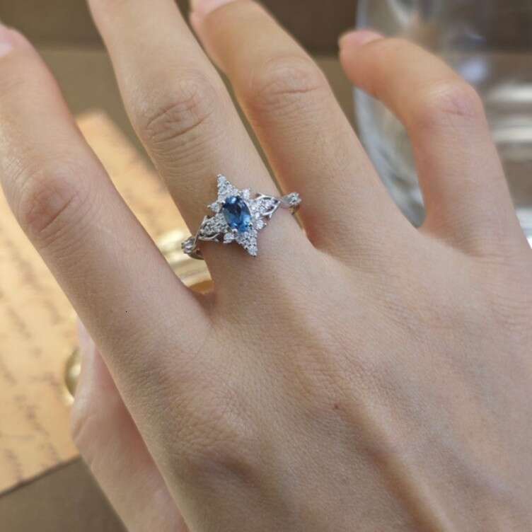 New Style Light Luxury Simple Elegant High Imitation Natural Blue Color Open Ring for Women Adjustable