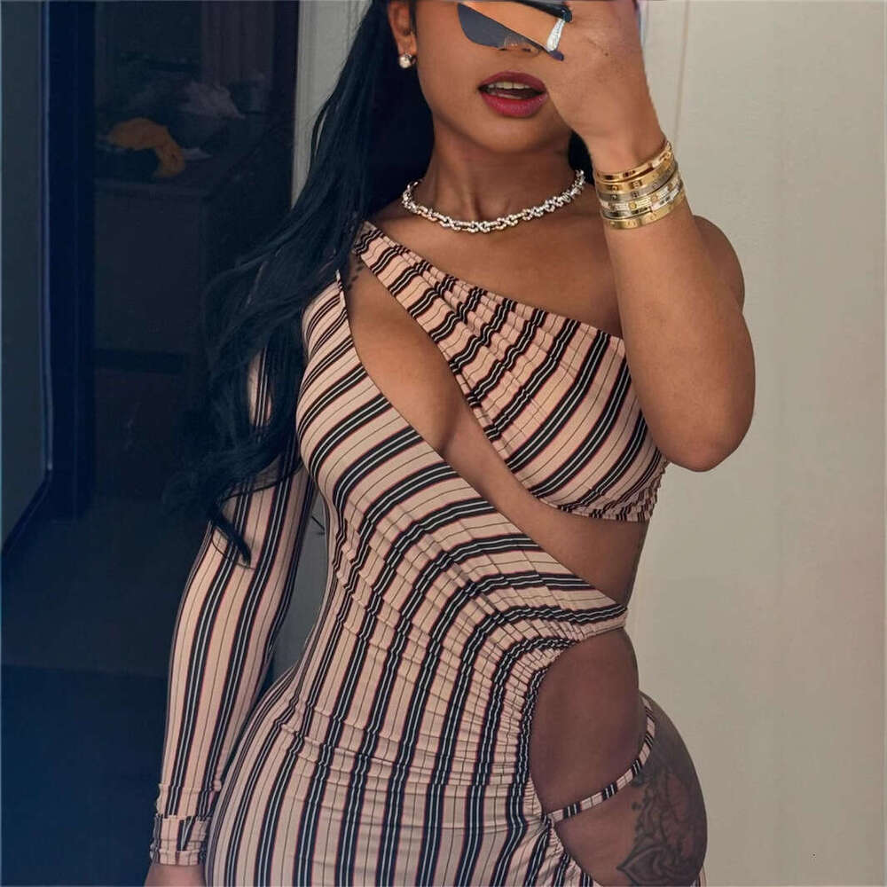 Autumn New Elastic Striped Slim Sexy Hot Girl Hollow Out Jumpsuit Bodysuit B5