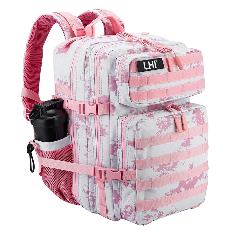 LHI 45L Tactical Backpack Waterproof Tie-Dye Sports Travel Daily Gym Rucksacks Weekend Overnight Daypack With Bottle holder 250617