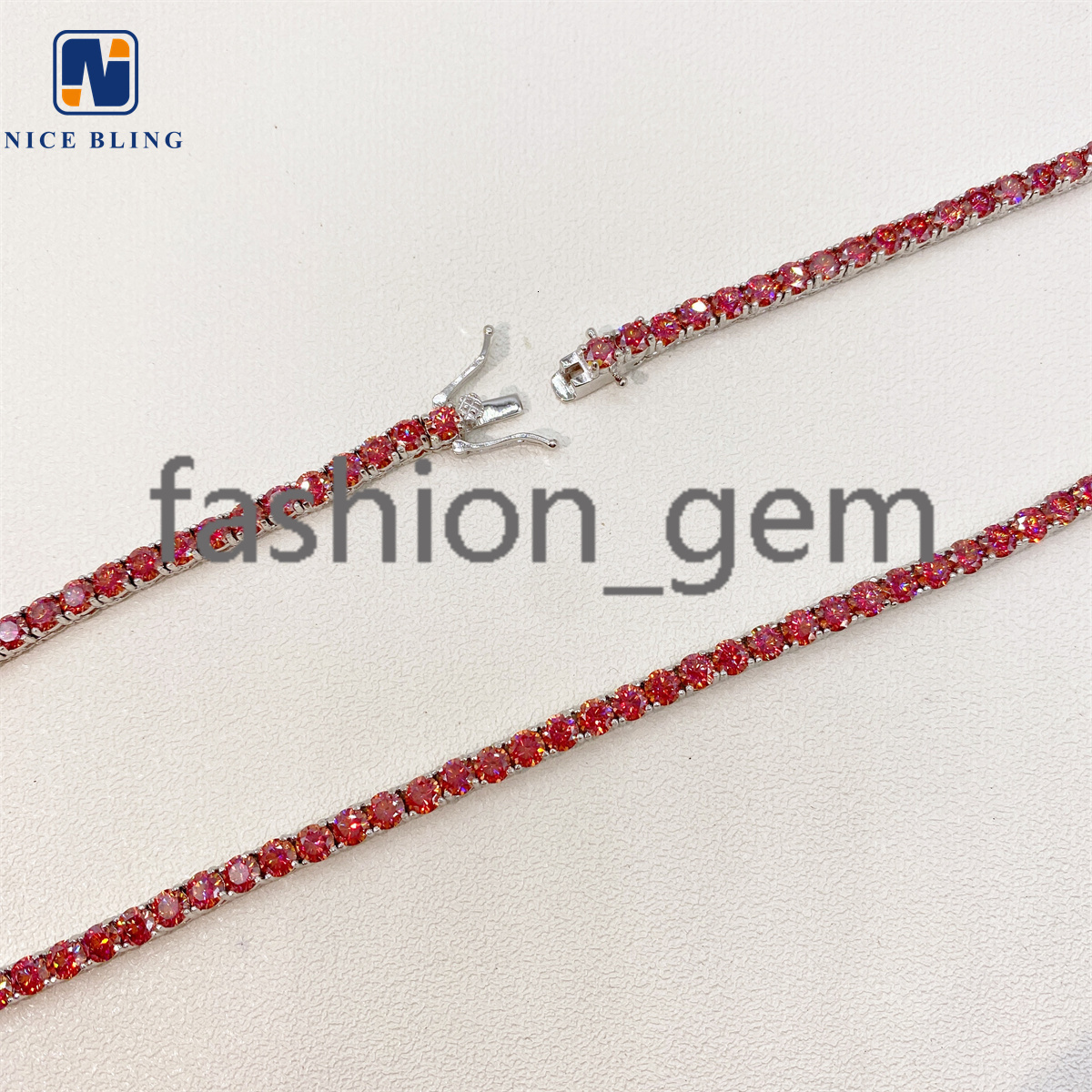 Garnet Red Tennis Chain Bling HipHop Jewelry Iced Out VVS Moissanite Diamond Necklace 4mm Colored Chain