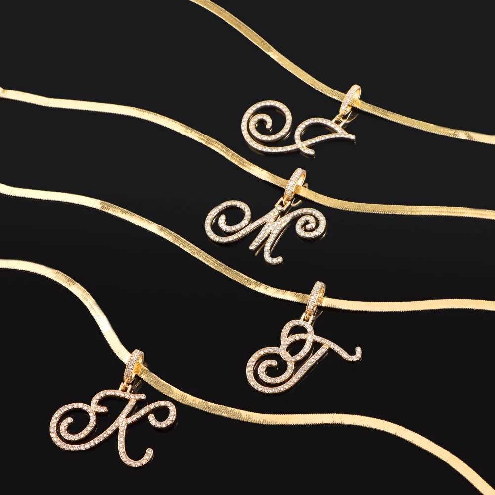 A-Z Initial Bling Cursive Letter Necklace for Women and Girls Gold Plated Snake Chain Alphabet Pendant Clavicle Necklaces Collar Jewelry W250618