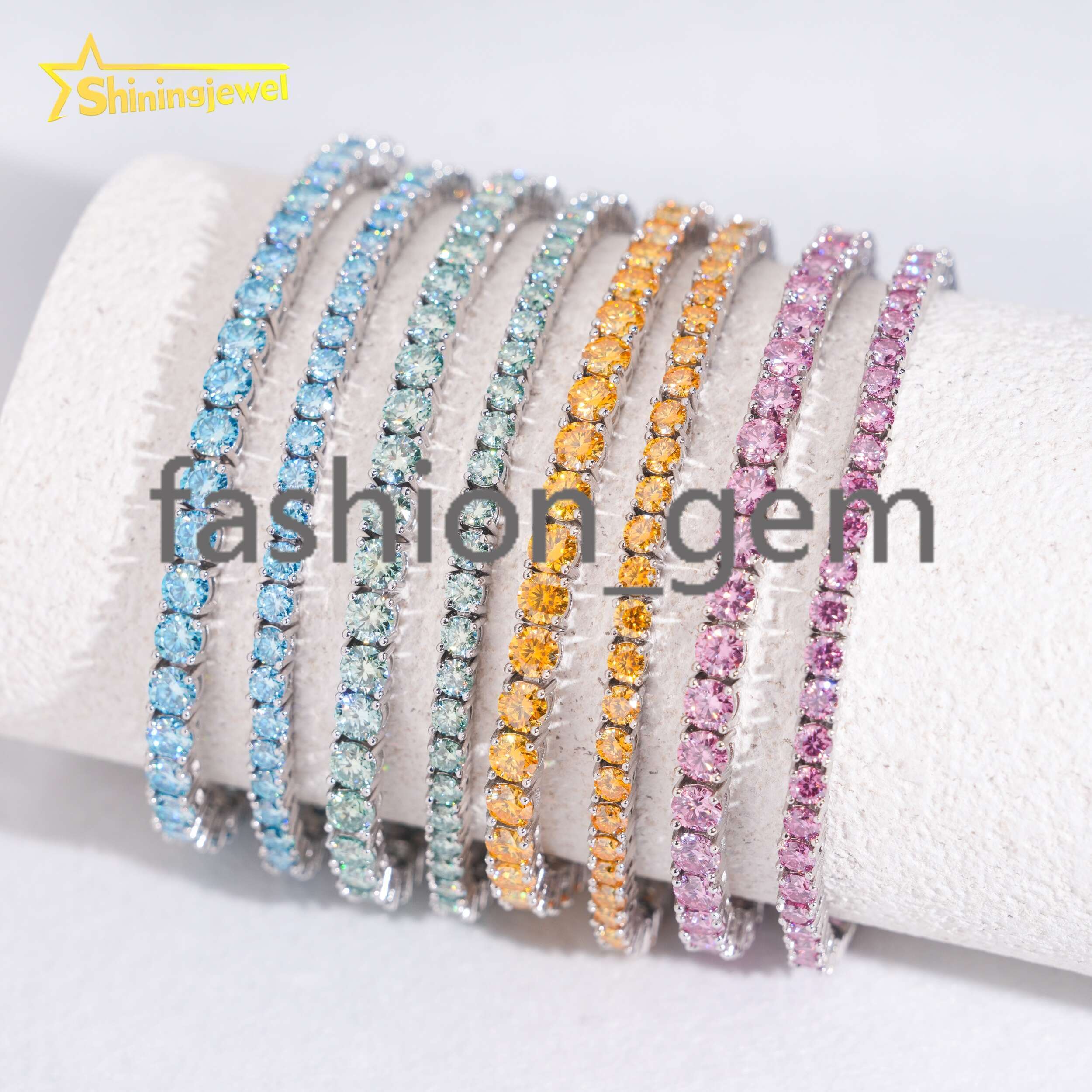 Pass Diamond Tester Blue Green Pink Sea Blue Golden Yellow 925 Moissanite Tennis Necklace Bracelet Tennis Chain Moissanite