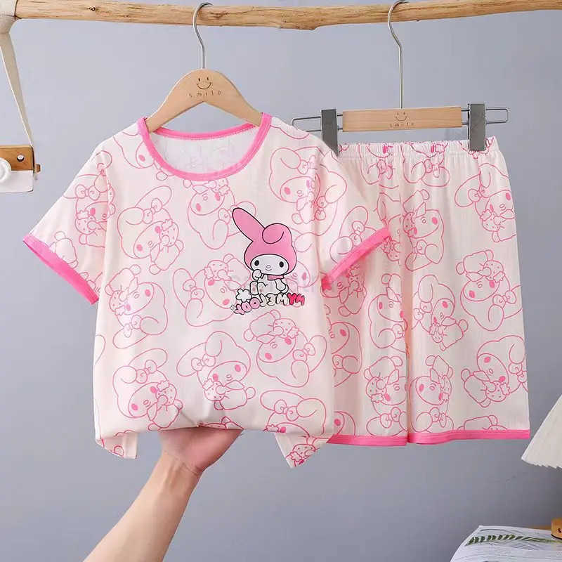 Sanrio Childrens Pajamas Spring And Summer Short Sleeved Shorts Loose And Thin Medium And Large Childrens Home Clothing Set XJ250618XJ250618