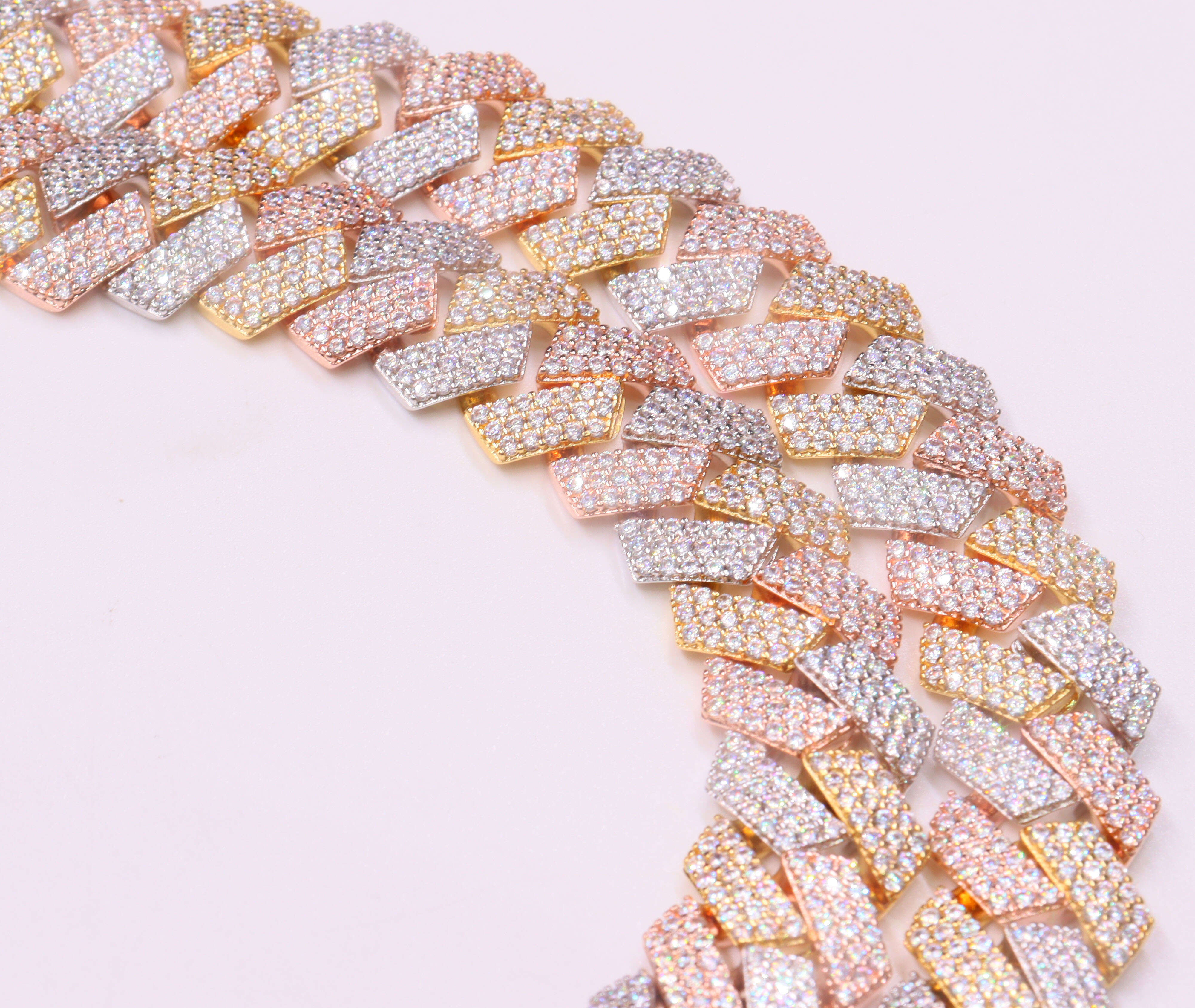 Wholesale Vvs Moissanite Three Color Rose Gold Silver Gold Plated Miami 13mm Cuban Link Chain for Men Women