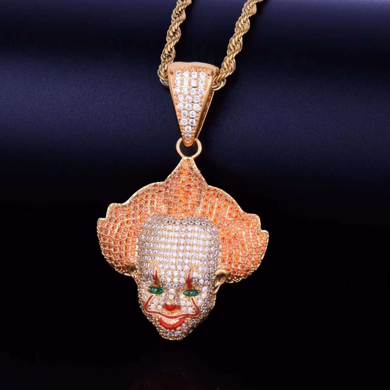 18K Gold .925 Moissanite Killer Clown Hip Hop Pendant with Chain Necklace Flooded Ice Style