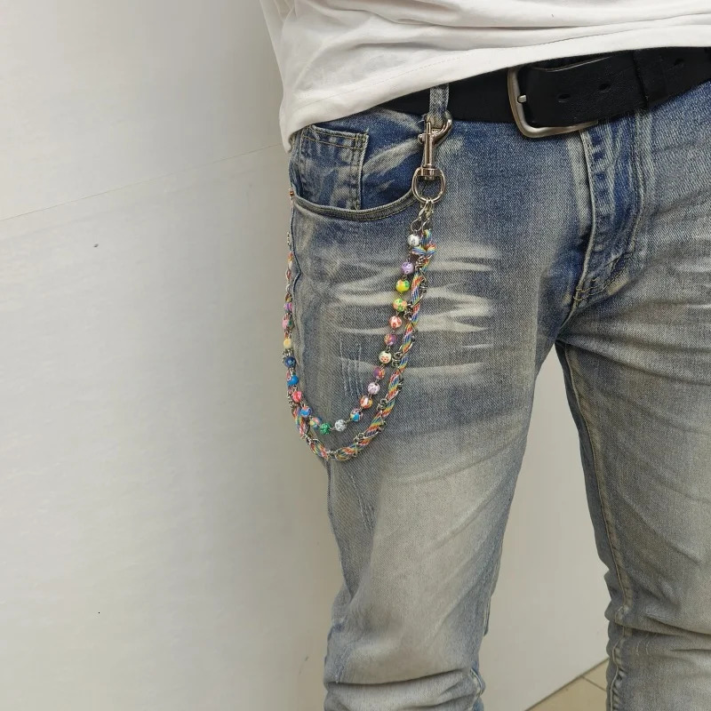Stainless Steel Colorful Rope Two Layers Pants Chain Fashionable Mens And Womens Hip Hop Style Ones Waist Accessories 250618