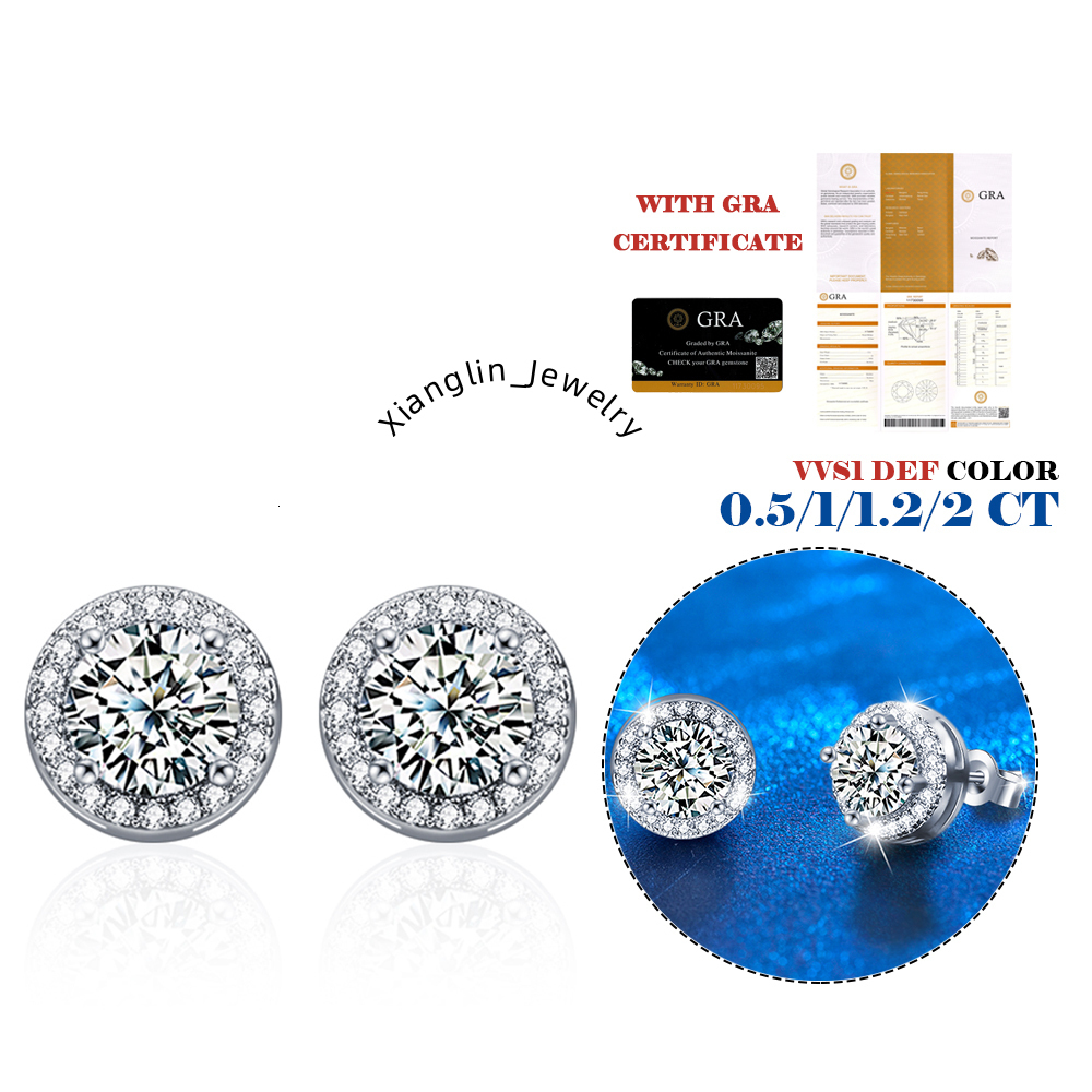 Fashion Moissanite Jewelry 925 Sterling Silver Zircon Earrings Round Cut Diamond Stud Earring for Women