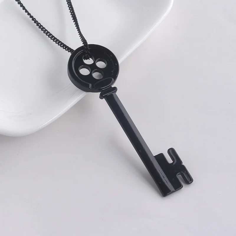 Movie Coraline Black Button Key Of The Secret Door Pendant Necklaces Cosplay Accessories W250618