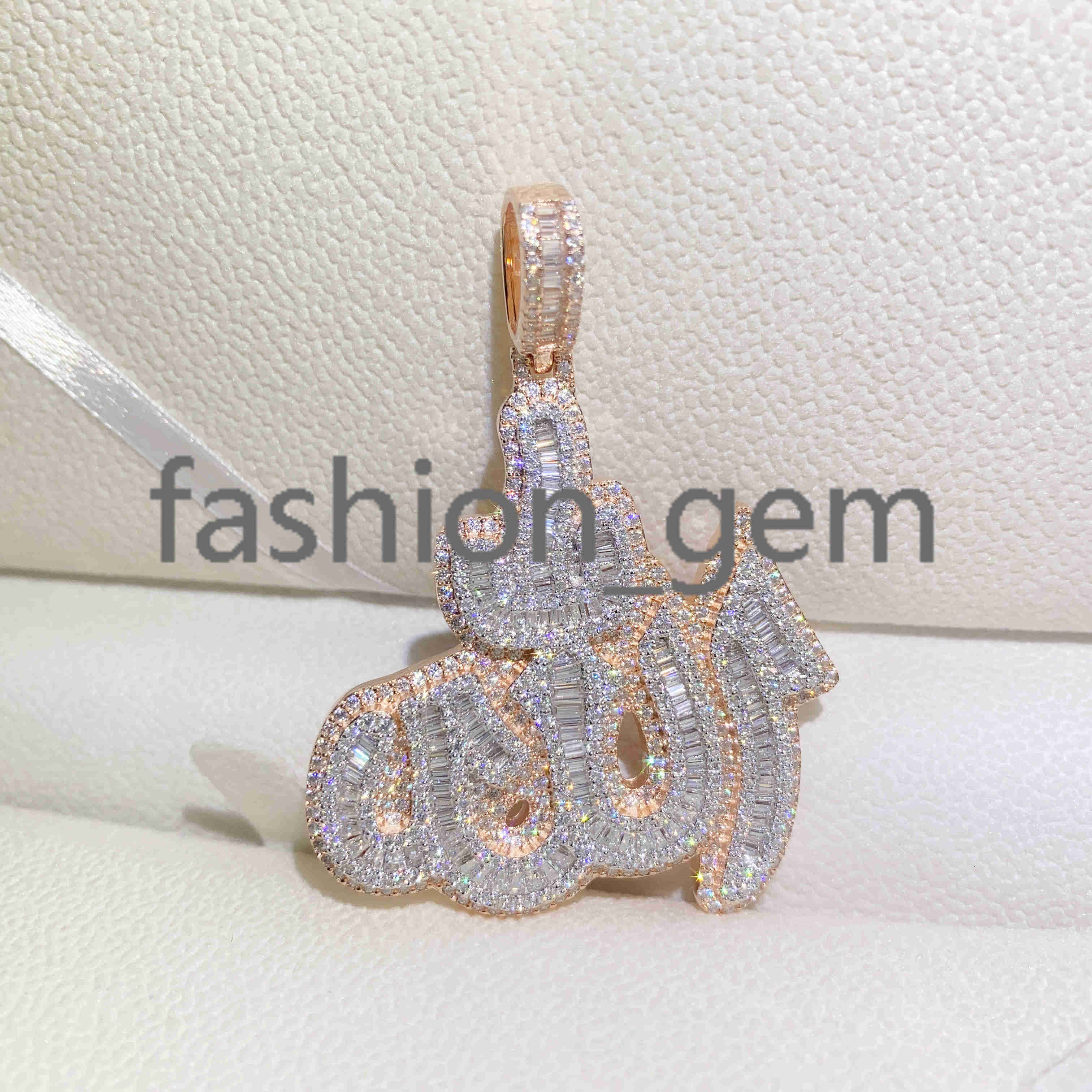 14k Rose Gold Plated Sterling Silver Hip Hop Men Vvs Moissanite Diamond Iced Out Allah Pendant