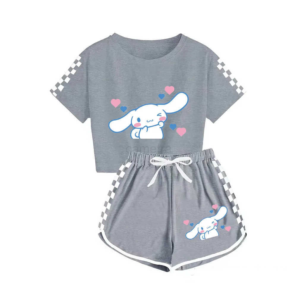 Sanrio Girls Cartoon T-Shirts and Shorts Set Cinnamoroll Kuromi Soft Pajamas Short Sleeve Set Summer Sport Clothes Homewear Gift XJ250618XJ250618