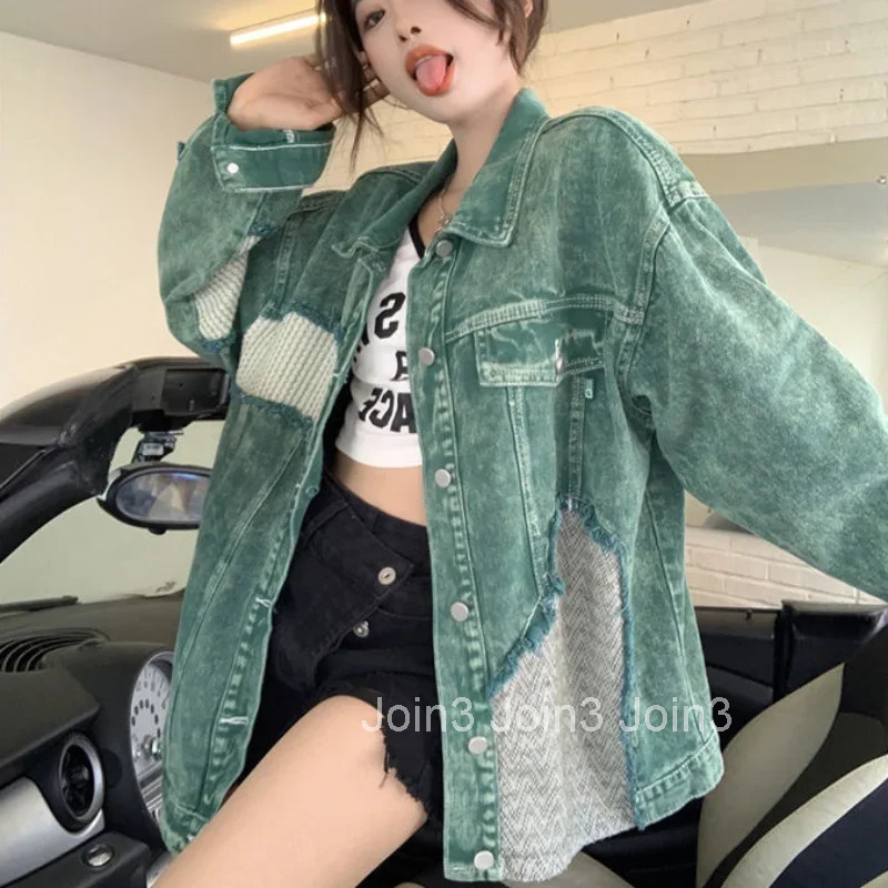 Hole Sale Korean Popular Clothes Ripped Cowboy Coat Woman Long Sleeve Original New In 2025 Models Cheap Denim Jacket for Women