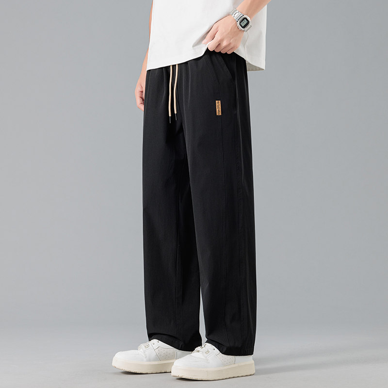 2025 Men's Ice Silk Streetwear Pants - Summer New Arrival Loose Straight-Leg Quick-Dry Sports Casual Long Trousers