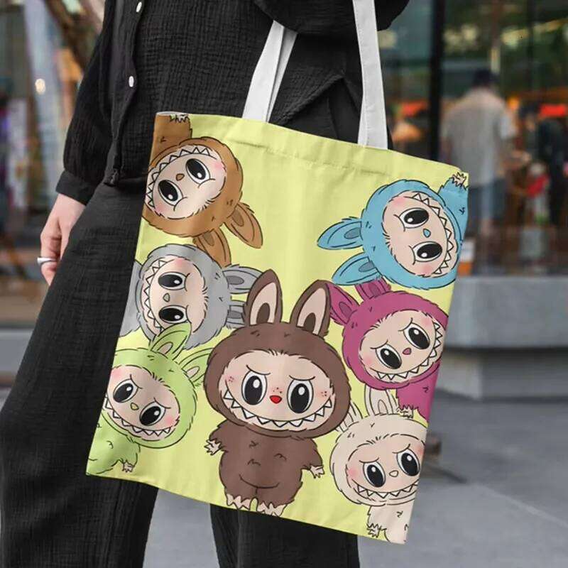 Lisa Same Labubu Canvas Female Cute Cartoon Shopping Handbag Casual Student Shoulder Bag