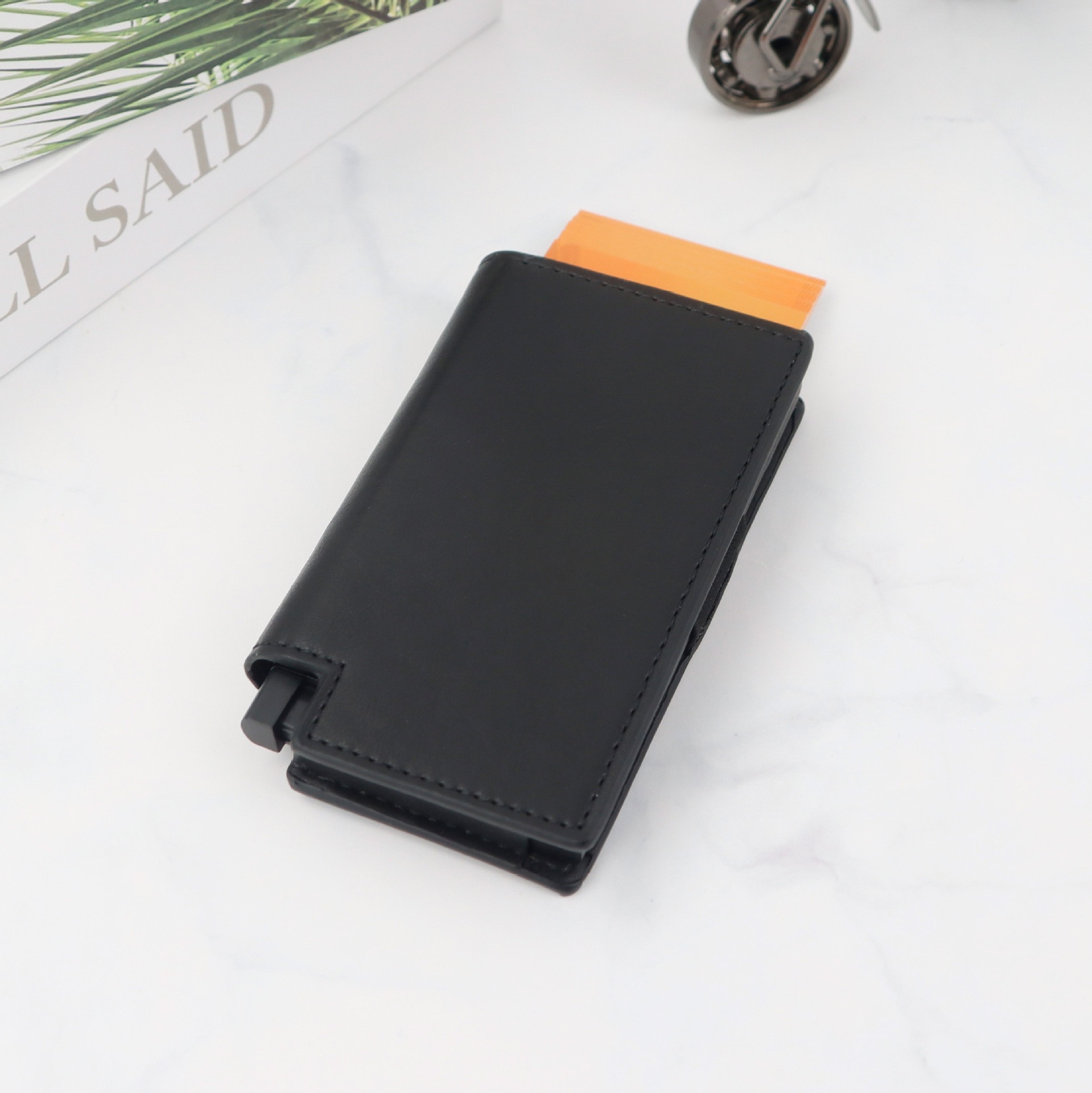 Free Shipping RFID Luxury Designer Anti-theft Multi-function Card Holder Automatic Bottom Push Card Ejection Anti-magnetic Wallet PU Leather Wallet