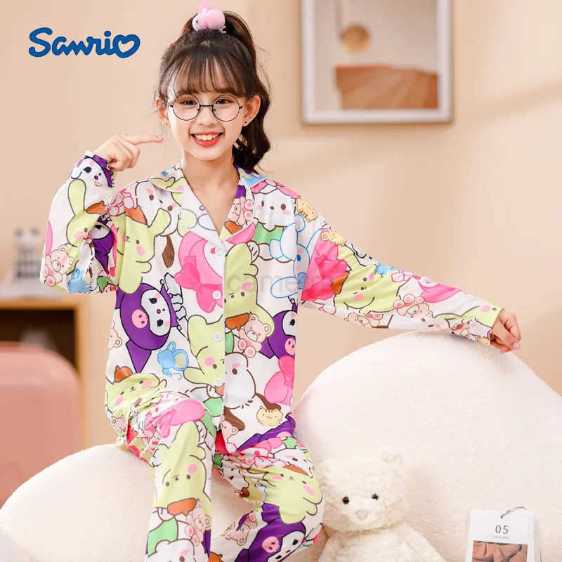 Sanrio Cute Kuromi Girls Pajama Sets Harajuku Lovely Cartoon Print Night Clothes Set Soft Suitable Comfortable Indoor Costume Autumn XJ250618XJ250618