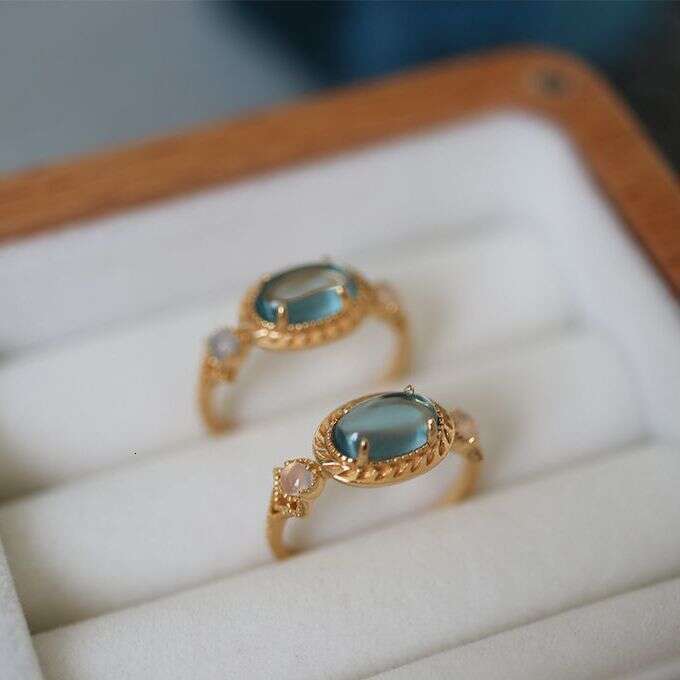 Lonely Island London Blue Topaz for Women Fashion Light Luxury Design Same Style Ring