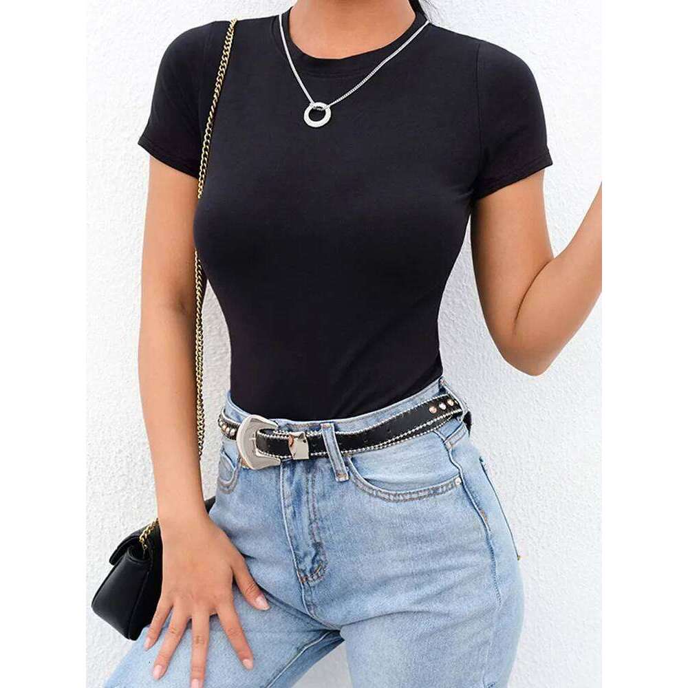 Casual Basic Black White Bodysuit Women Summer Short Sleeve Woman Body Top Cotton Bodycon Jumpsuit Romper Ladies 2023