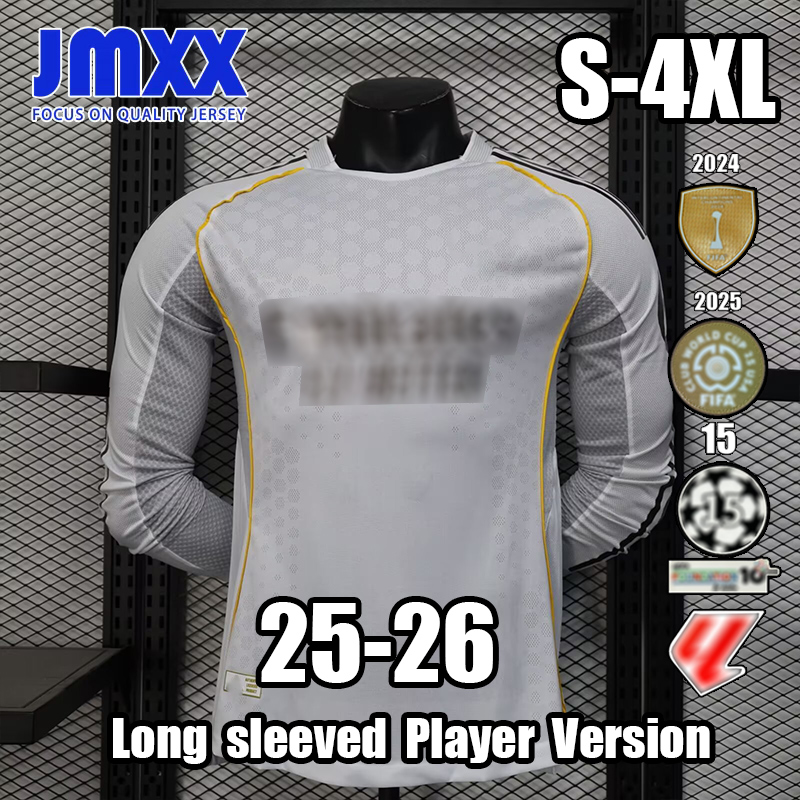 JMXX 25-26 Long Sleeve Player Version Reales Madrides Club World Cup Soccer Jerseys Home Away Pre Match Mens Uniforms Man Jersey Football Shirt 2025 2026